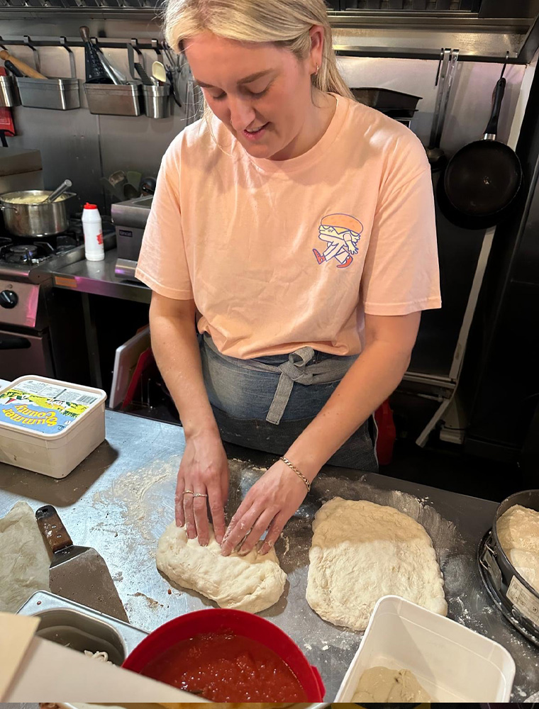 getting dough ready to make vegan pizzas for takeaway or dine in at our vegan restaurant in paignton devon